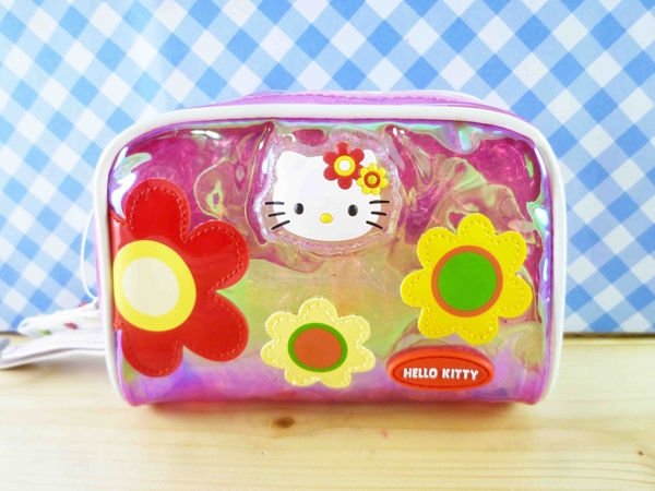 【震撼精品百貨】Hello Kitty 凱蒂貓~透明化妝包/筆袋-亮面花(粉)