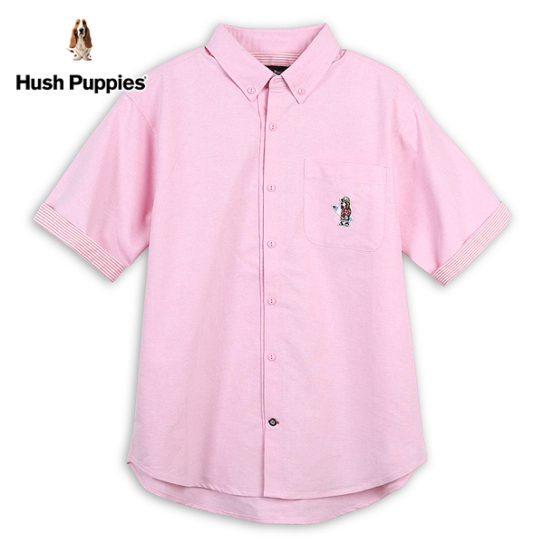 Hush Puppies 襯衫 男裝趣味衝浪狗刺繡寬版短袖襯衫
