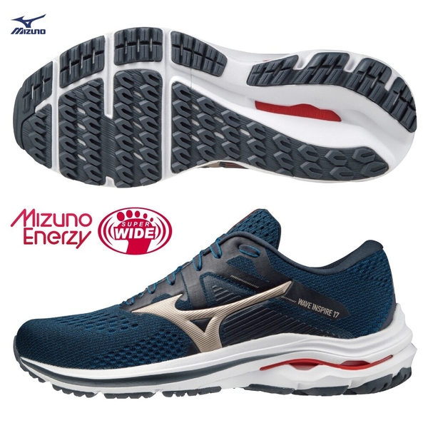 MIZUNO WAVE INSPIRE 17 SW 男鞋 慢跑 4E超寬楦 ENERZY中底 支撐 藍紅【運動世界】J1GC214542
