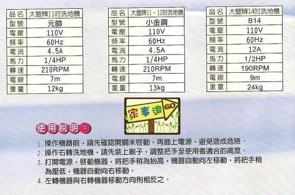 [ 家事達 ]大豐牌 小金剛 (鐵殼) 11"滴油打蠟機 洗地機+加購菜瓜布*3+尼龍刷*1+布刷*3 product thumbnail 3