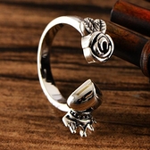 s925純銀個性為愛加冕開口戒指潮流新款女皇冠愛心玫瑰花小眾指環