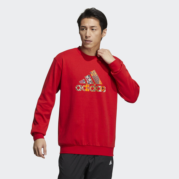 ADIDAS CNY 男裝 長袖 大學T 農曆新年 花紋LOGO 棉 紅【運動世界】HI3289 product thumbnail 3