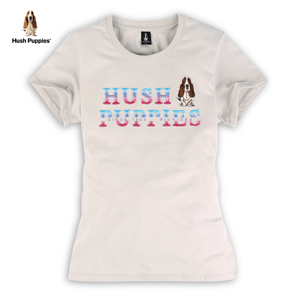 Hush Puppies T恤 女裝字母立體漸層刺繡造型T恤