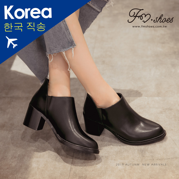 靴．復古風潮素面尖頭粗跟踝靴-FM時尚美鞋-韓國精選．early | 短靴