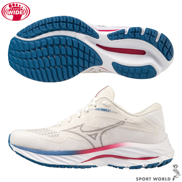 Mizuno 美津濃 女鞋 慢跑鞋 Wave Rider 27 SSW 4E超寬楦 白【運動世界】J1GD237725