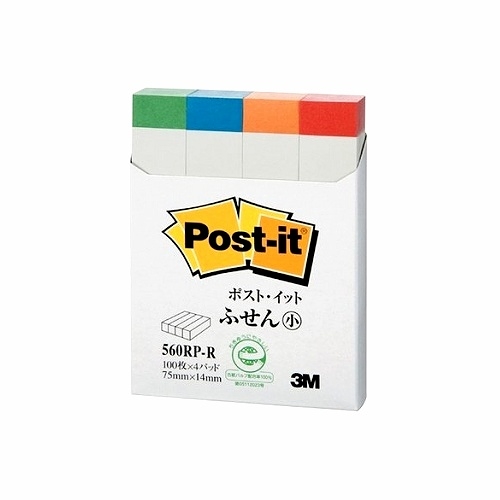 3M Post-it 利貼 可再貼指示標籤(560RP-R)-四色(14公釐 x 75公釐)(100張/條)(4條/包)