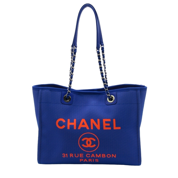 【二手名牌BRAND OFF】CHANEL 香奈兒【再降價】藍色 橘色 帆布 Deauville Line 托特包 肩背包