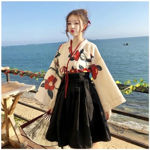 日式日本和服女 改良 中國風正裝傳統全套結婚復古櫻花學生演出服