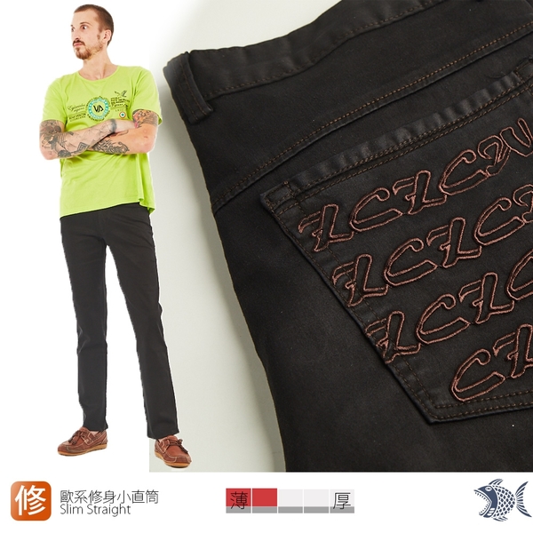 【NST Jeans】塗鴉線條圖騰 歐系修身小直筒 彈性男黑褲 380(5928)