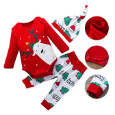 耶誕童裝 聖誕麋鹿三件套裝 純棉長袖包屁衣長褲帽子-JoyBaby
