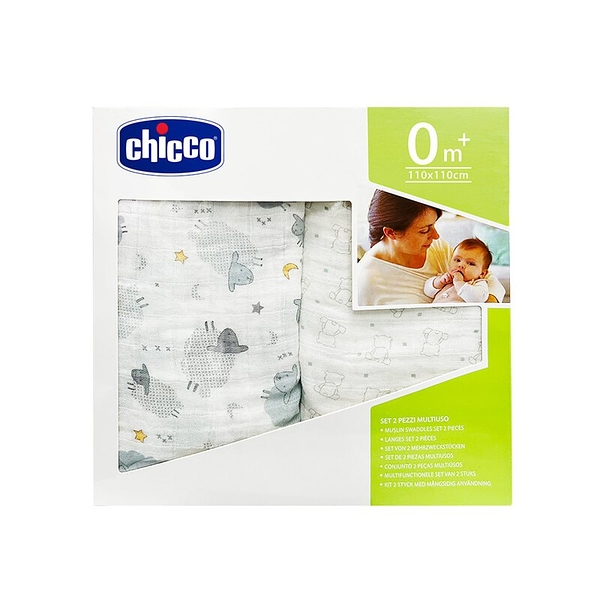 Chicco 寶貝嬰兒純棉透氣包巾毯-2入(跳跳羊&手繪熊)【六甲媽咪】