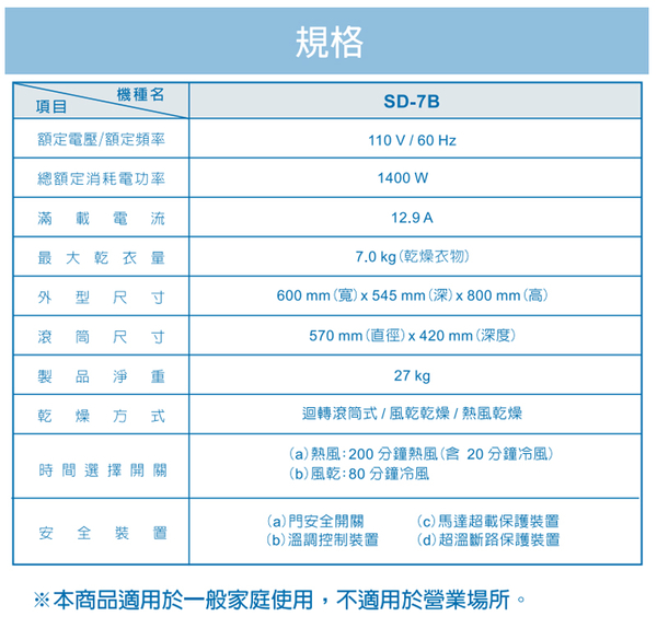 SAMPO聲寶 7公斤乾衣機 SD-7B~含拆箱定位 product thumbnail 6