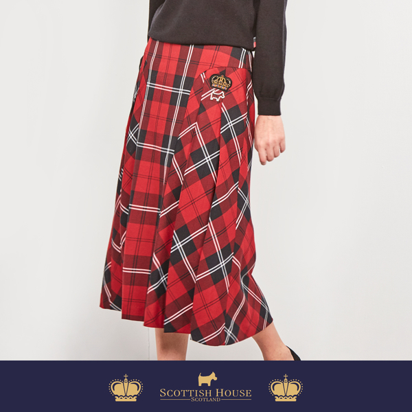 【Scottish House】 紅黑格 經典格紋百褶長裙 (AQ2117)