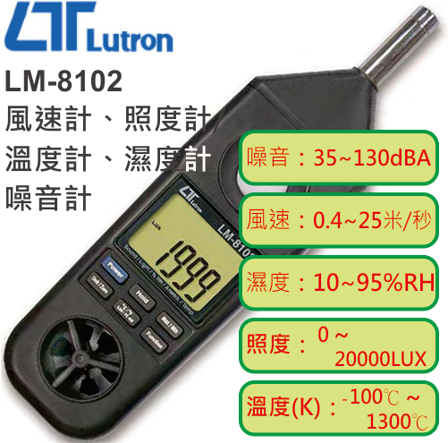【堃邑Oget】路昌Lutron LM-8102 五合一噪音、溫溼度、風速、照度計