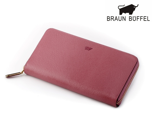 【全新正品】BRAUN BUFFEL 德國小金牛 馬毛紋真皮長夾 玫瑰粉【寧寧小舖/台中老店】BF628-V102-1