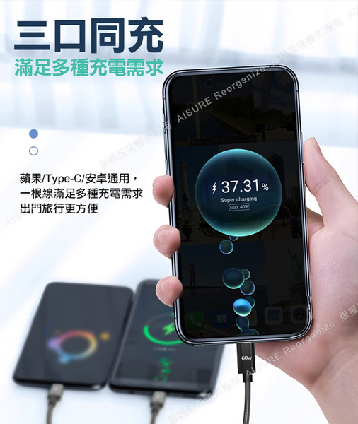 Topcom PD 20W迷你快充 白+CITY TypeC 1對3 PD快速閃充線三合一(120cm黑) product thumbnail 10