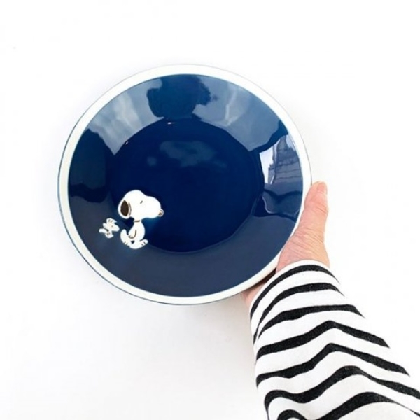 小禮堂 史努比 日本製 陶瓷圓盤2入組 直徑22cm YAMAKA陶瓷 (粉藍款) 4979855-217245 product thumbnail 4