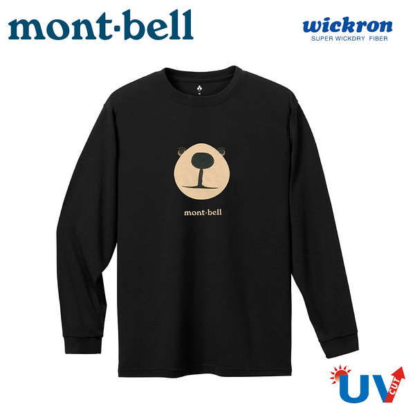 【Mont-Bell 日本 男 WIC.L/S T MONTA BEAR FACE熊臉長袖排汗T《黑》】1114773/登山
