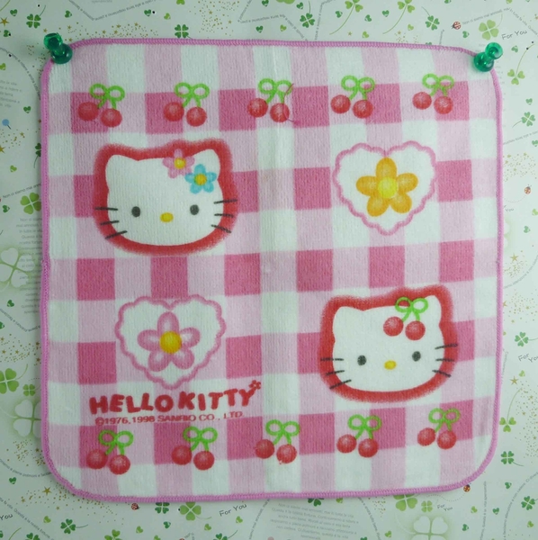 【震撼精品百貨】Hello Kitty 凱蒂貓~方巾-限量款-格子櫻桃-紅色