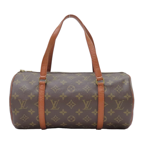 【二手名牌BRAND OFF】LOUIS VUITTON LV 路易威登 棕色 原花 紅皮 PVC塗層帆布 Papillon 30 圓筒包