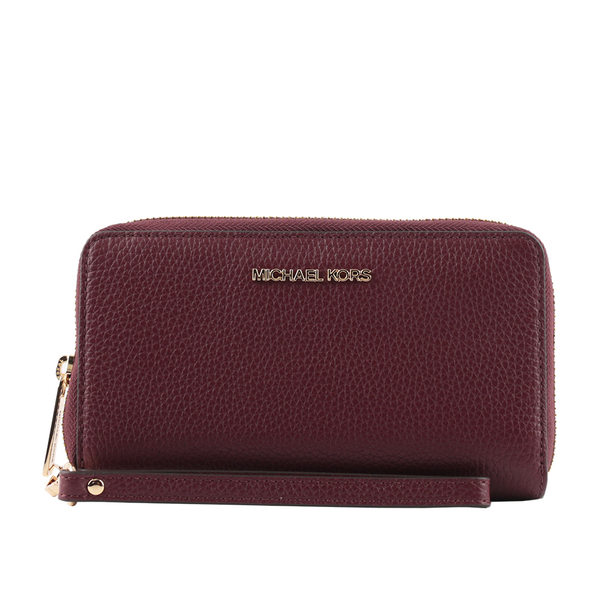 【MICHAEL KORS】JET SET TRAVEL素面皮革中夾/手拿(酒紅色) 35S9GTVE7L MERLOT