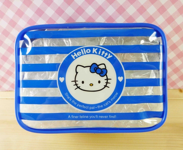 【震撼精品百貨】Hello Kitty 凱蒂貓~化妝包/筆袋-透明化妝包-藍橫條