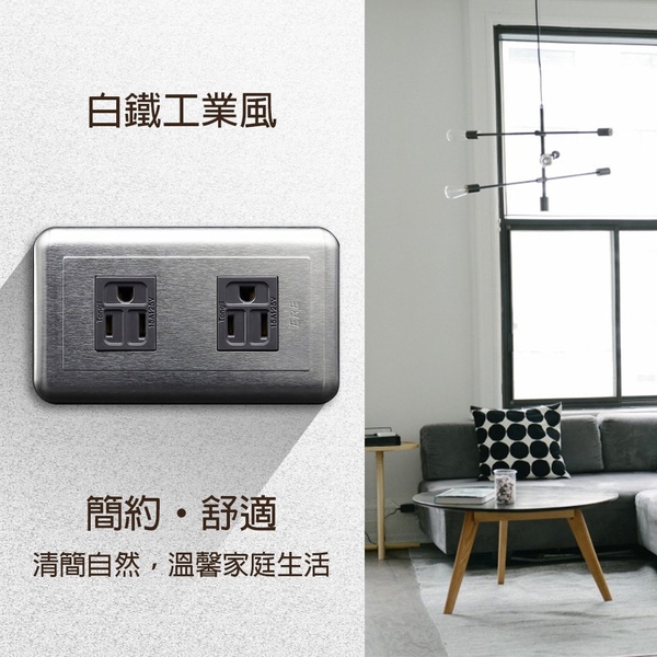 【朝日電工】 DS-2A 工業風白鐵組合式雙附接地暗插座組 product thumbnail 2