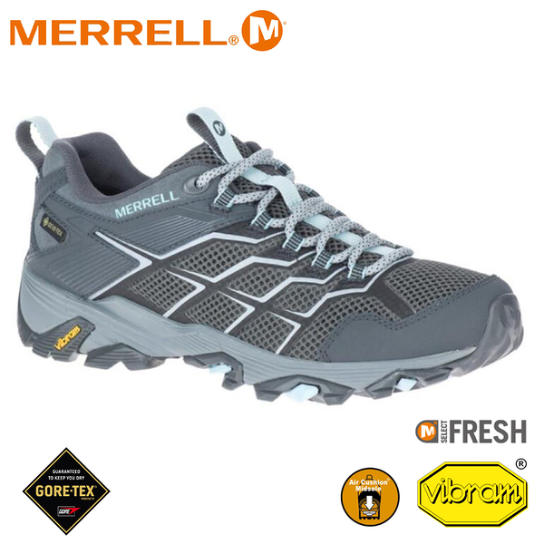 【MERRELL 美國 女 MOAB FST 2 GORE-TEX防水多功能健行鞋《鐵灰/青綠》】ML500090/健走鞋