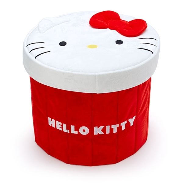 小禮堂 Hello Kitty 絨毛圓筒收納箱附蓋 (紅大臉款) 4550337-366592
