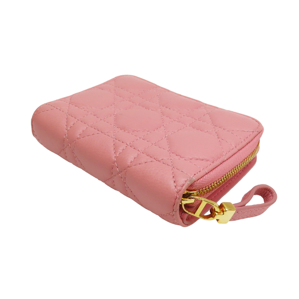 【二手名牌BRAND OFF】Dior 迪奧 粉色 牛皮 雙折 扣式中夾 Caro Compact Zipped Wallet S5032 UWHC product thumbnail 4