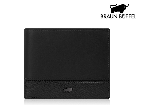 【免費禮品包裝】BRAUN BUFFEL 德國小金牛 真皮黑色短夾【寧寧小舖/台中30年老店】BF322-315-1