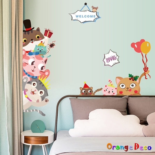 壁貼【橘果設計】貓咪家族 DIY組合壁貼 牆貼 壁紙 室內設計 裝潢 無痕壁貼 佈置