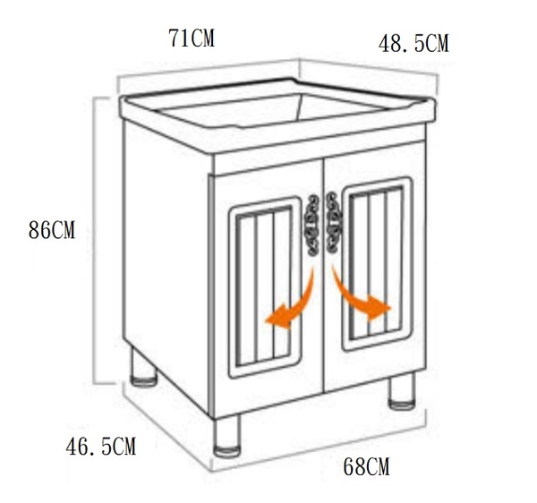 【麗室衛浴】71CM陶瓷洗衣槽P-301-5+發泡板防水浴櫃+不鏽鋼腳柱 71*48.5*86CM