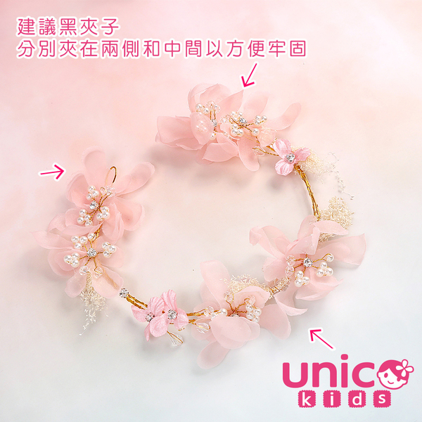 UNICO 兒童 夢幻甜美粉系小花童花環頭飾/髮飾 product thumbnail 6