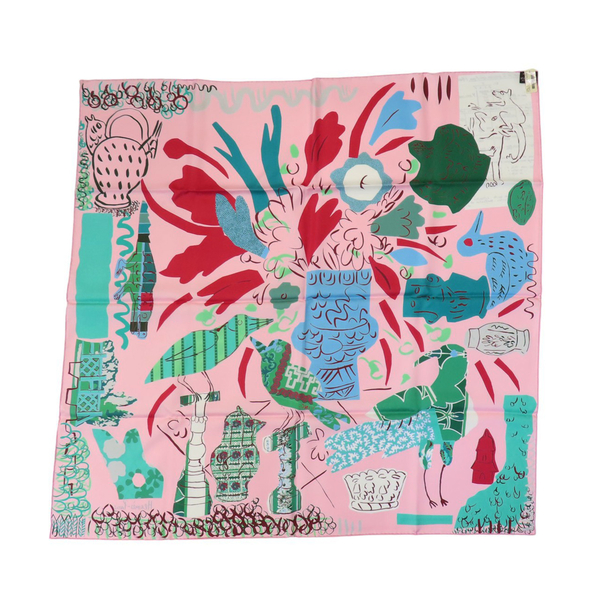 【二手名牌BRAND OFF】HERMES 愛馬仕 粉色 La Maison des Oiseaux Parleurs 方巾 90x90 product thumbnail 2