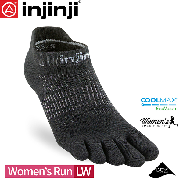 【INJINJI 美國 女 RUN輕量吸排五趾隱形襪《黑》】WAA90/五指襪/專業排汗襪/登山健行襪/休閒襪