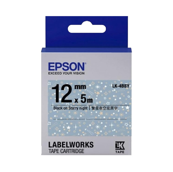 EPSON LK-4BBY Pattern系列繁星夜空底黑字 原廠標籤帶 12mm product thumbnail 2