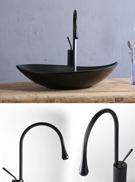 【麗室衛浴】個性創意C-271 柳葉形陶瓷台上盆+經典黑色水滴龍頭 product thumbnail 4