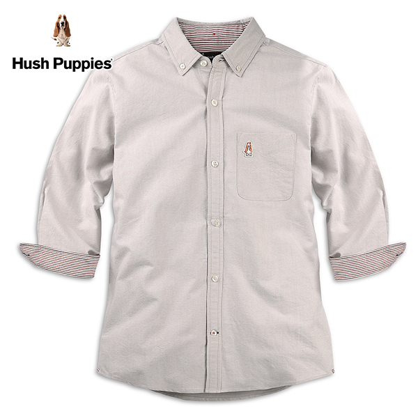 Hush Puppies 襯衫 男裝質感刺繡狗七分袖襯衫