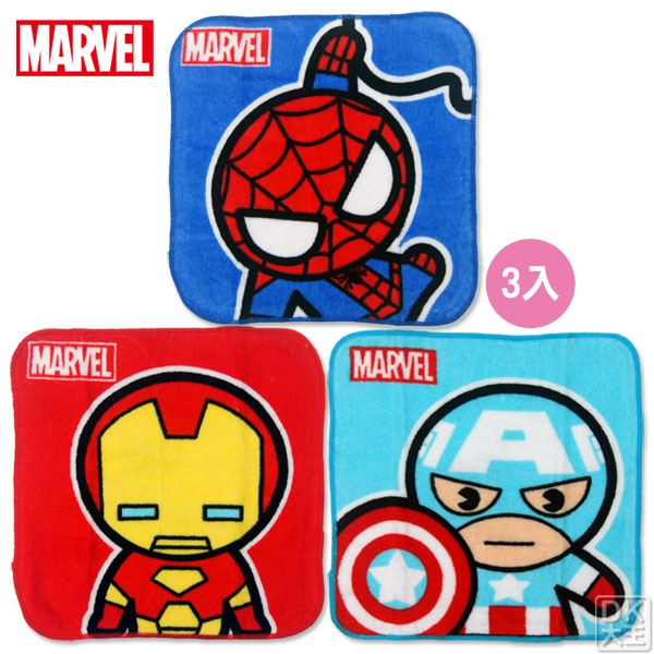 復仇者 MARVEL純棉小方巾 手帕 (3入組) 人物款-鋼鐵人/蜘蛛人/美國隊長【DK大王】