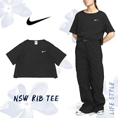 Nike 短袖 NSW Rib 女款 黑 短版 羅紋 小勾 寬鬆 開衩 【ACS】 DV7871-010