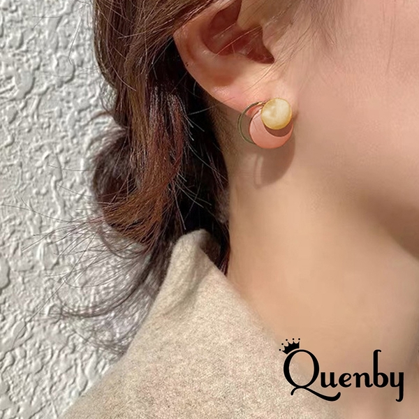 Quenby 聖誕交換禮物 韓系平價飾品 925純銀 簡約圓片設計感貼耳耳環/耳針