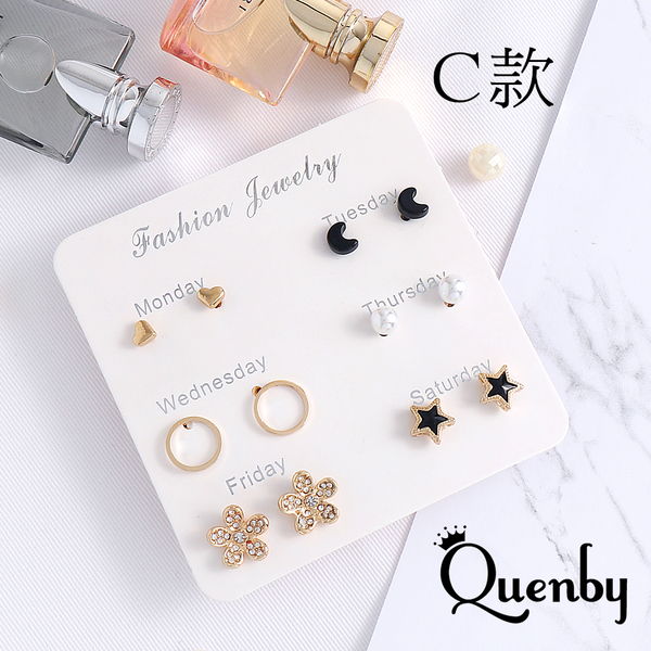 Quenby 小巧迷你清新組合6入組貼耳耳環/耳針 product thumbnail 4