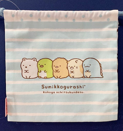 【震撼精品百貨】角落生物 Sumikko Gurashi~SAN-X 隨身束口袋/收納袋-藍線條#70582 product thumbnail 4