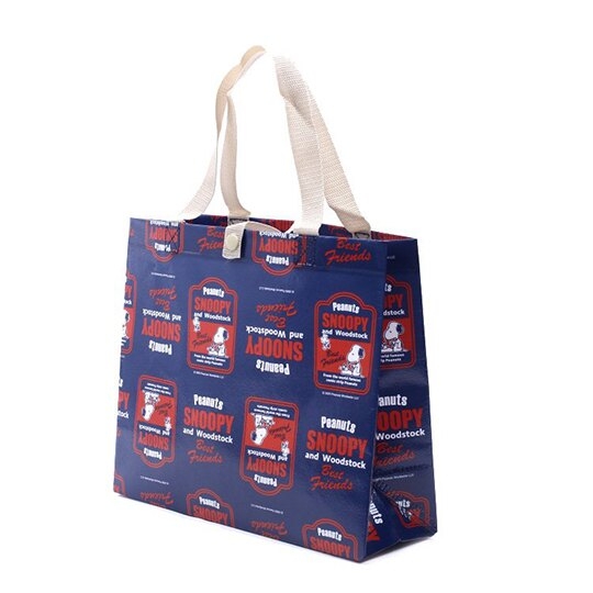 小禮堂 史努比 方形不織布便當袋 野餐袋 手提袋  購物袋 (藍紅 LOGO) 4973307-49546