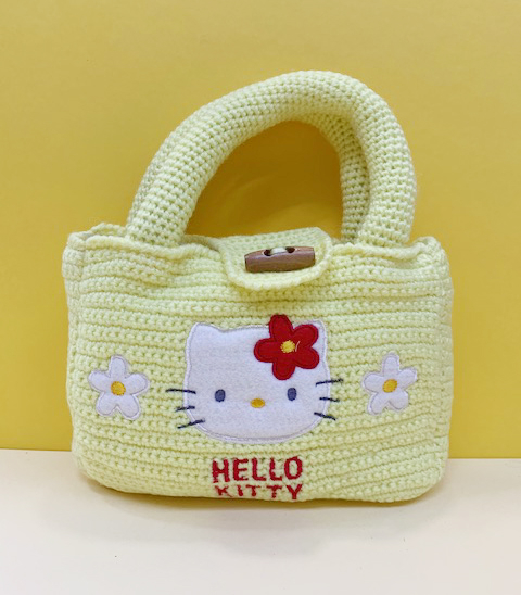 【震撼精品百貨】Hello Kitty 凱蒂貓~kitty 編織手提袋/收納袋-黃#79201