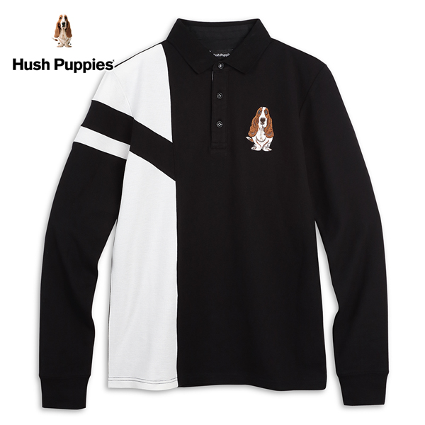 Hush Puppies POLO衫 男裝不對稱雙色剪接刺繡狗長袖POLO衫 product thumbnail 2