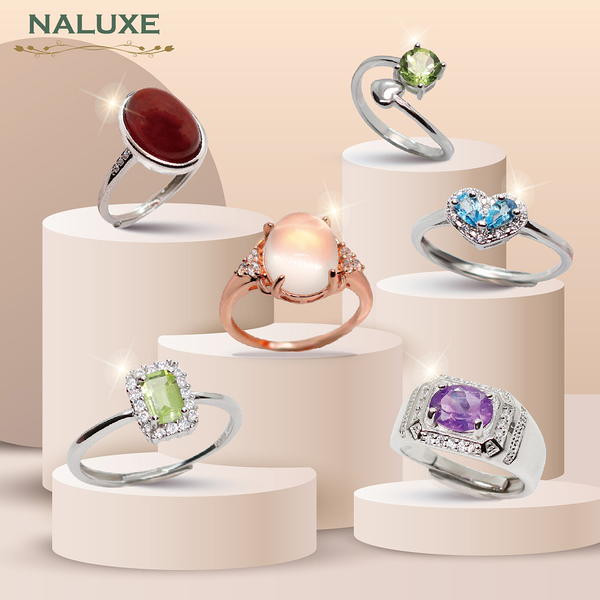 [Naluxe]天然寶石水晶活動圍戒指12款(粉晶、鈦晶、橄欖石、紫水晶、托帕石)