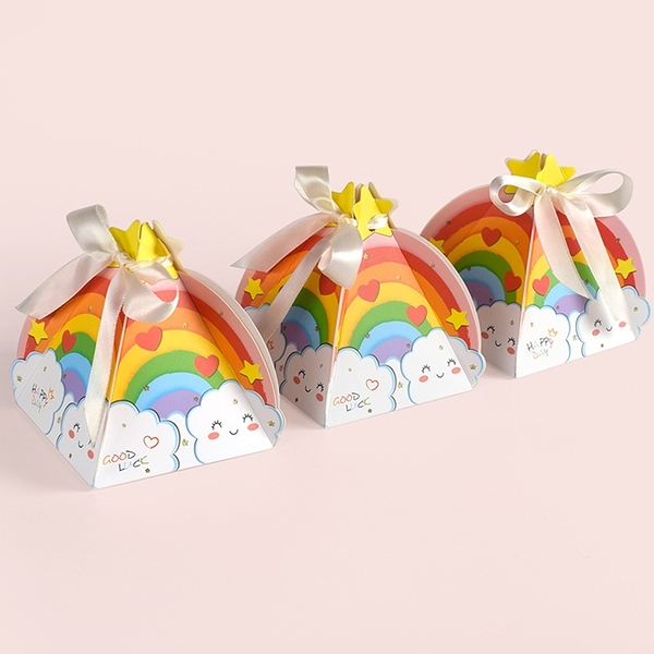 彩虹雲朵 錐形 包裝盒 附緞帶 禮物盒 禮物包裝 可愛風 盒子 幼兒園 慶生 送禮包裝