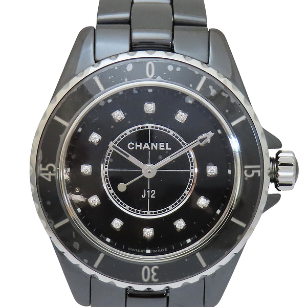 【二手名牌BRAND OFF】CHANEL 香奈兒 黑色 陶瓷 鑽石 石英機芯 J12腕錶 33mm